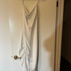 Elegant White satin Draped Dress